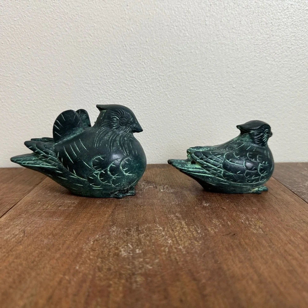 Vintage‎ Metal Green Patina Asian Decorative Bird Figurines